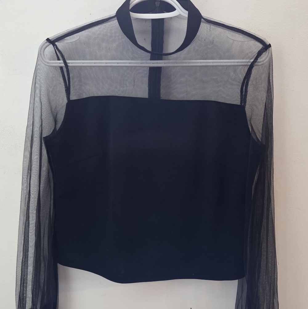 Elegant Black Sheer Women's Top Size S Large 45 Cm sleeve length 63cm